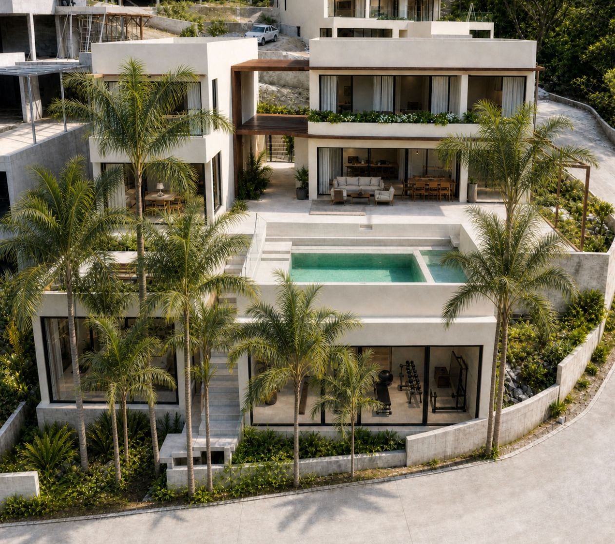 Villa Frequency on Koh Samui: hillside villa with pool terraces between palm trees